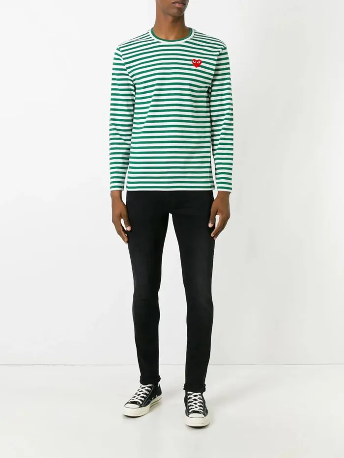 Henrik Vibskov Boutique Unisex Striped Tee Red Heart 8211 Green Men Tops