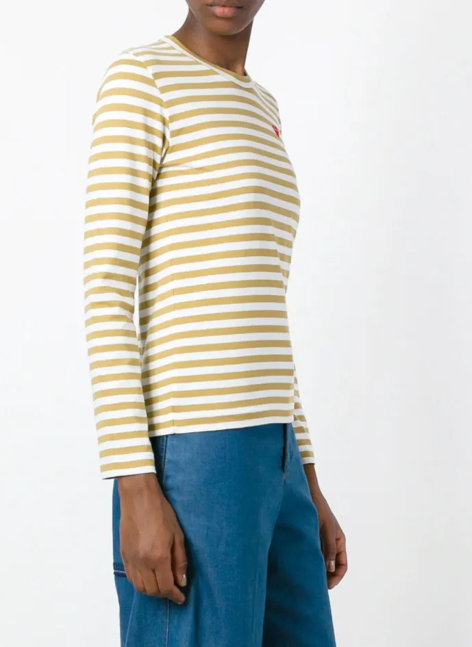 Henrik Vibskov Boutique Womens Striped Tee Small Red Heart 8211 Olive Women Tops