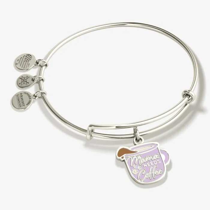 Iconic Women Alex And Ani Mama Needs Coffee039 Charm Bangle Bracelet Shiny Silver Iconic Women Alex And Ani Mama Needs Coffee039 Charm Bangle Bracelet Shiny Silver