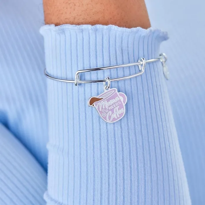 Iconic Women Alex And Ani Mama Needs Coffee039 Charm Bangle Bracelet Shiny Silver