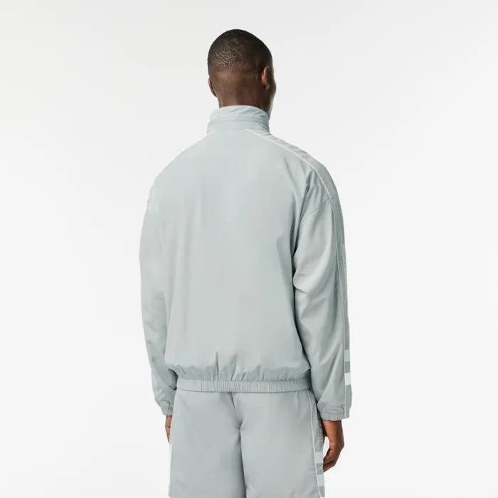 Jackets and Coats Men Lacoste Men039s Contrast Details WaterResistant ZipUp Jacket Grey White Nwj