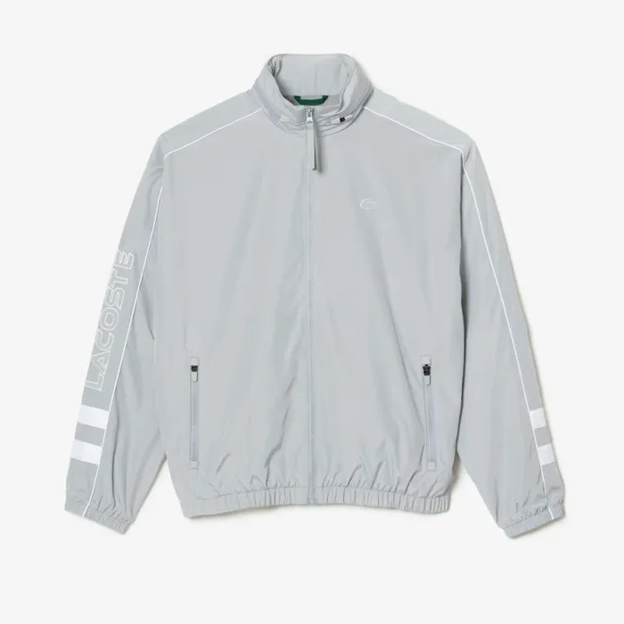 Jackets and Coats Men Lacoste Men039s Contrast Details WaterResistant ZipUp Jacket Grey White Nwj