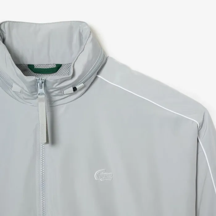Jackets and Coats Men Lacoste Men039s Contrast Details WaterResistant ZipUp Jacket Grey White Nwj