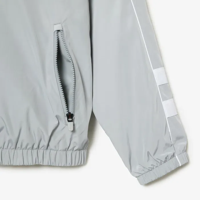 Jackets and Coats Men Lacoste Men039s Contrast Details WaterResistant ZipUp Jacket Grey White Nwj