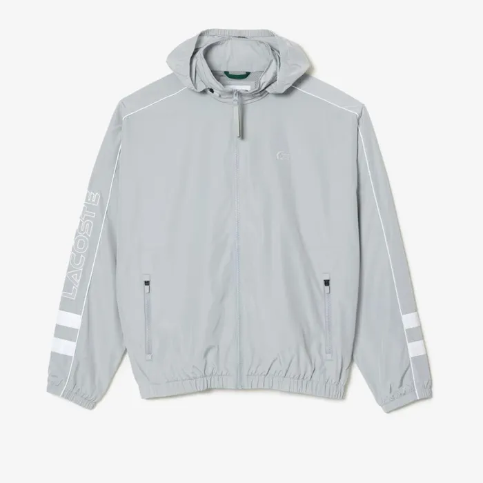 Jackets and Coats Men Lacoste Men039s Contrast Details WaterResistant ZipUp Jacket Grey White Nwj