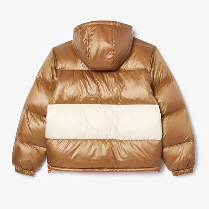 Jackets and Coats Men Lacoste Men039s Reversible Colorblock Accent Down Jacket Brown White Orange Qit