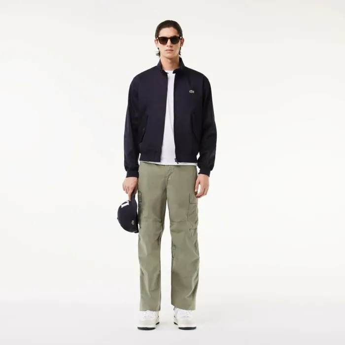 Jackets and Coats Men Lacoste Men039s Waterproof Cotton Twill Harrington Jacket Abysm Blue Hde