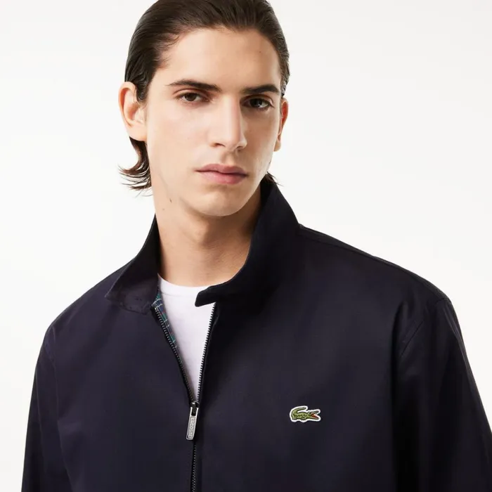 Jackets and Coats Men Lacoste Men039s Waterproof Cotton Twill Harrington Jacket Abysm Blue Hde