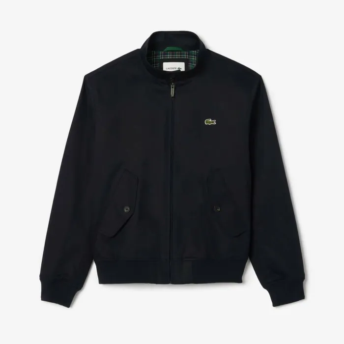 Jackets and Coats Men Lacoste Men039s Waterproof Cotton Twill Harrington Jacket Abysm Blue Hde