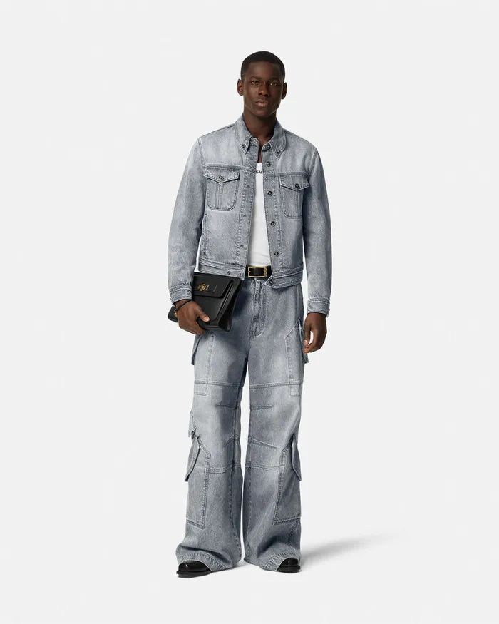 Jackets and Coats Men Versace Denim Jacket Gray