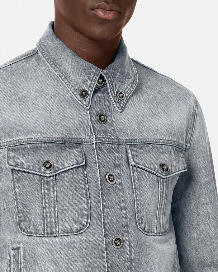 Jackets and Coats Men Versace Denim Jacket Gray