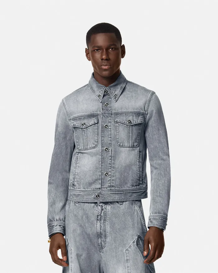 Jackets and Coats Men Versace Denim Jacket Gray