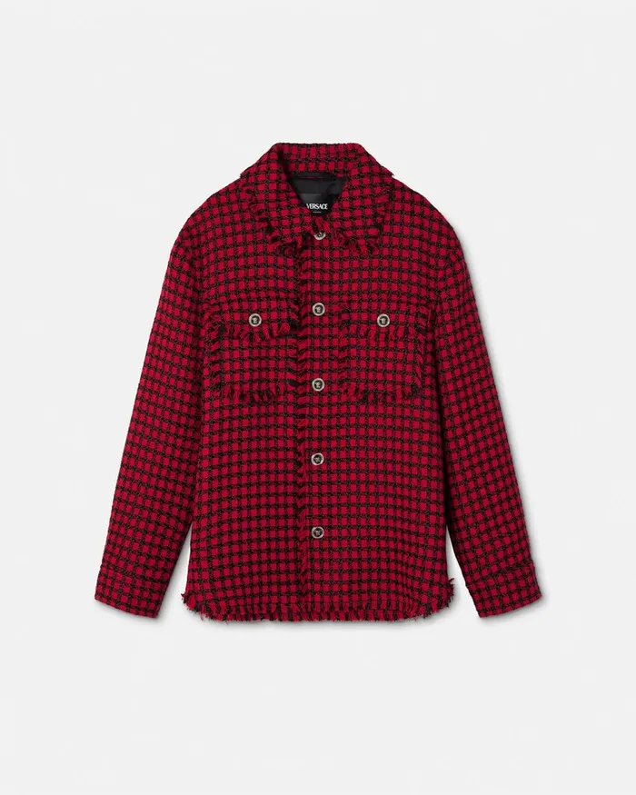 Jackets and Coats Men Versace Tweed Overshirt Blackred