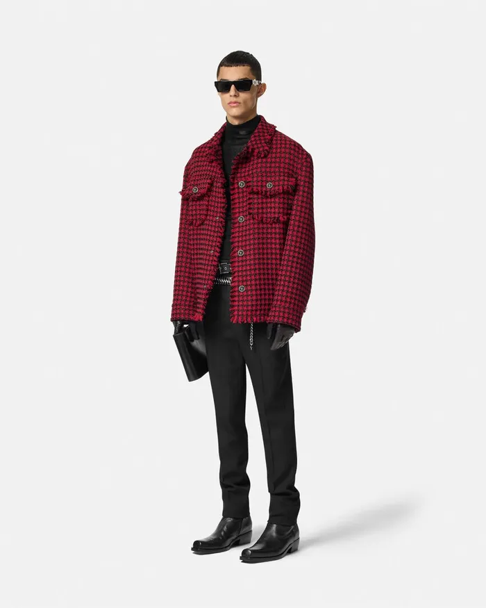 Jackets and Coats Men Versace Tweed Overshirt Blackred