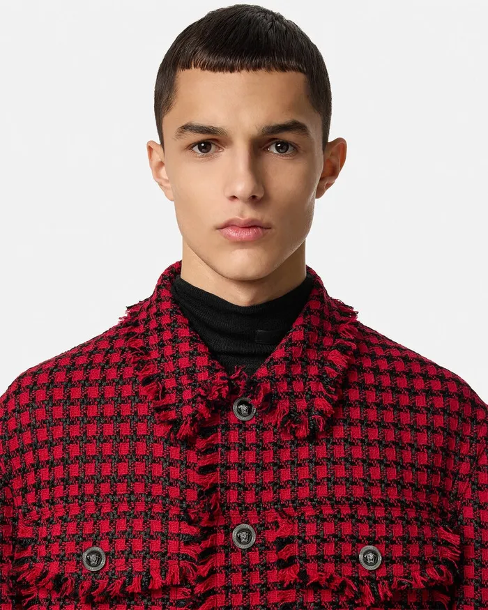 Jackets and Coats Men Versace Tweed Overshirt Blackred