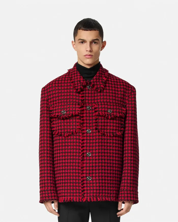 Jackets and Coats Men Versace Tweed Overshirt Blackred