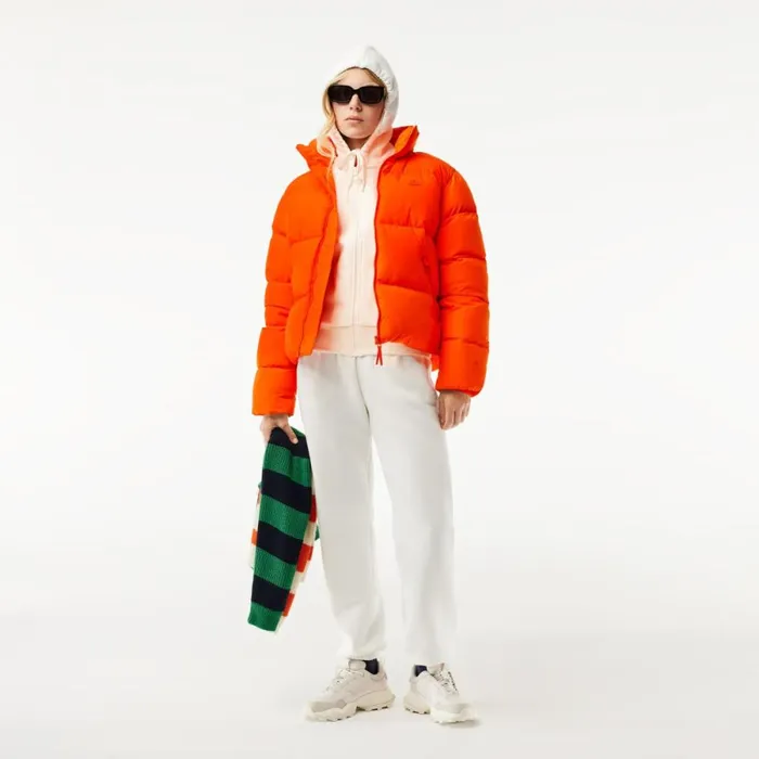 Jackets and Coats Women Lacoste Women039s Stowable Hood Puffer Jacket Sunrise Orange Sji