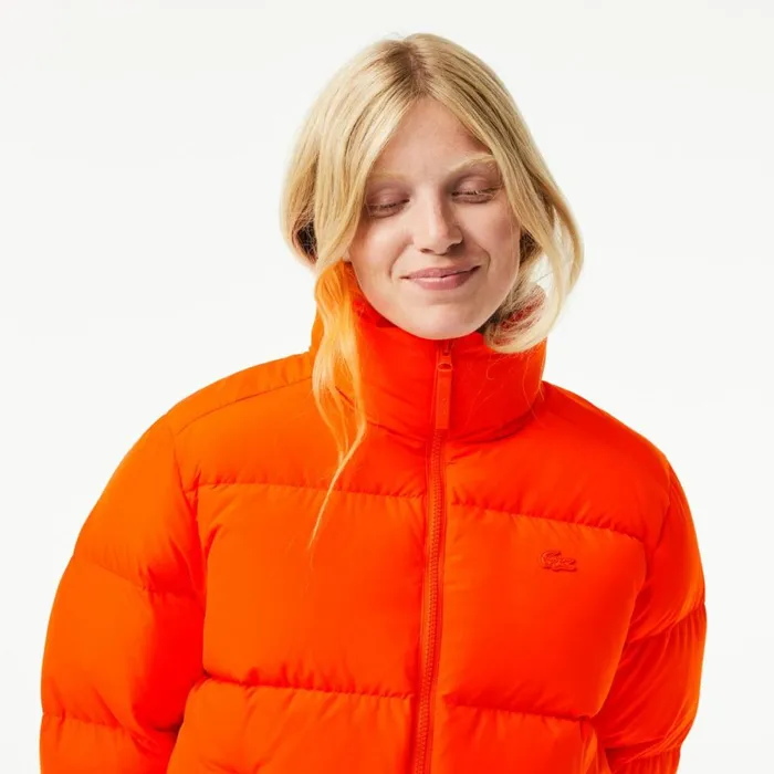Jackets and Coats Women Lacoste Women039s Stowable Hood Puffer Jacket Sunrise Orange Sji