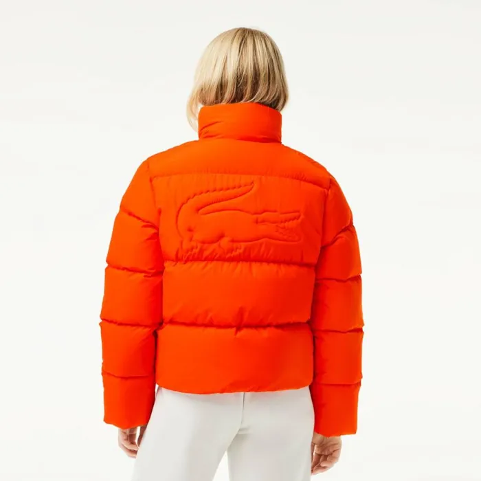Jackets and Coats Women Lacoste Women039s Stowable Hood Puffer Jacket Sunrise Orange Sji
