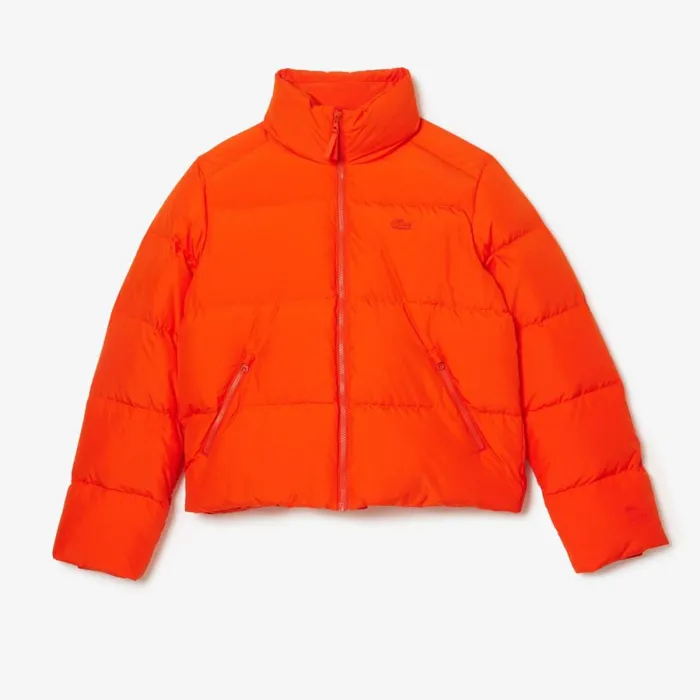 Jackets and Coats Women Lacoste Women039s Stowable Hood Puffer Jacket Sunrise Orange Sji