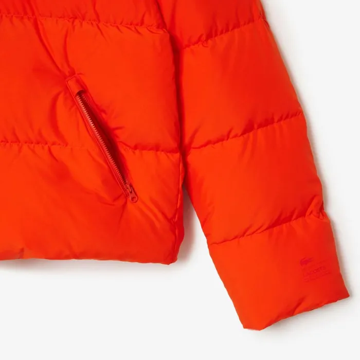 Jackets and Coats Women Lacoste Women039s Stowable Hood Puffer Jacket Sunrise Orange Sji
