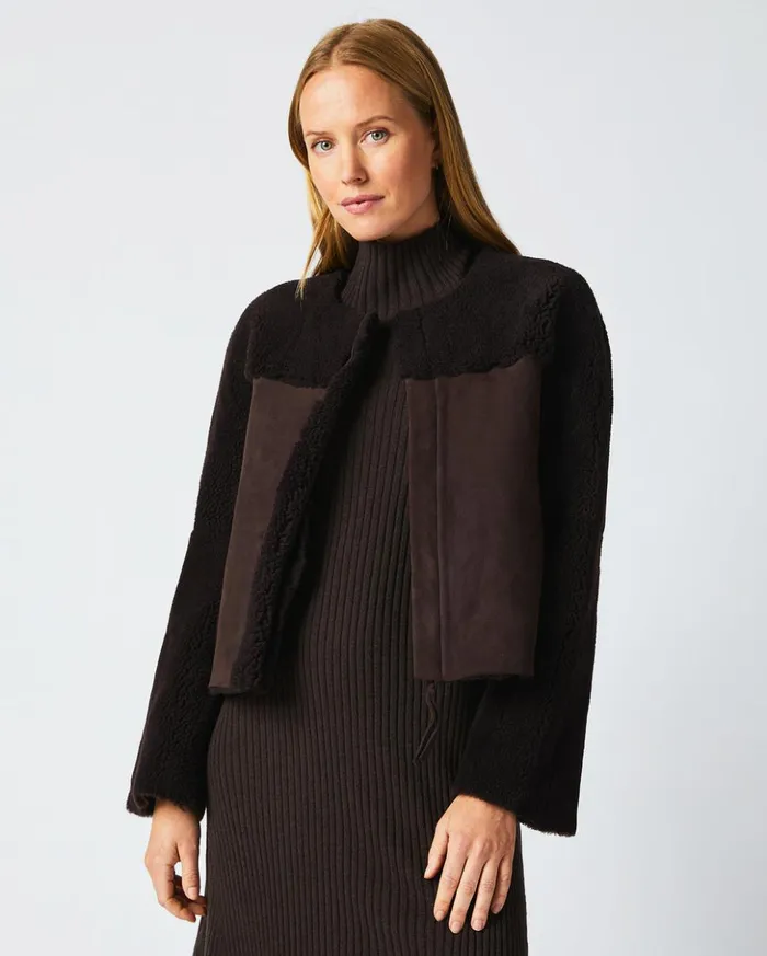 Jackets and Outerwear Women Billy Reid Short Shearling Jacket Coffee Bean