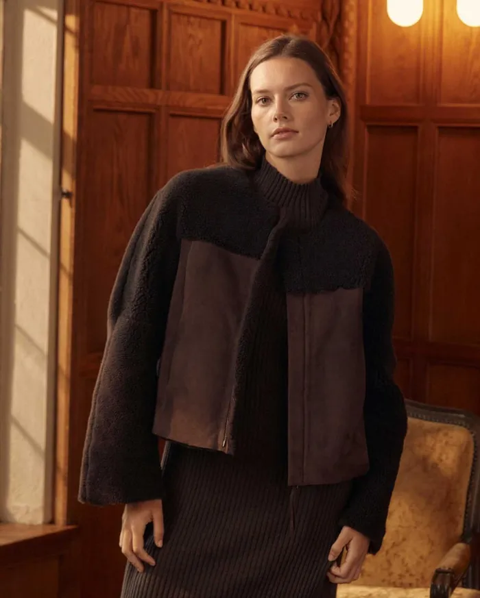 Jackets and Outerwear Women Billy Reid Short Shearling Jacket Coffee Bean