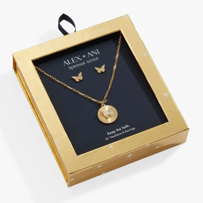 Jewelry Sets Women Alex And Ani Butterfly Charm Necklace And Stud Earring Gift Set Gold