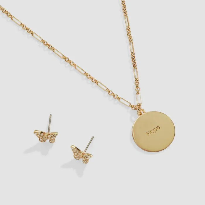 Jewelry Sets Women Alex And Ani Butterfly Charm Necklace And Stud Earring Gift Set Gold