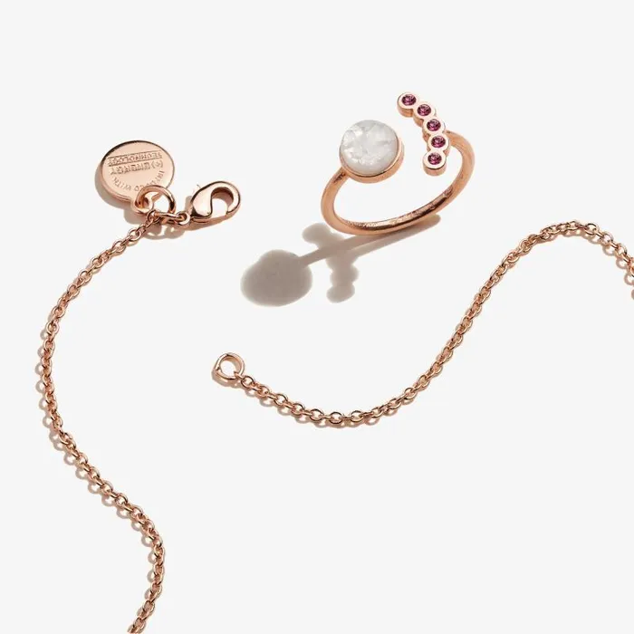 Jewelry Sets Women Alex And Ani Moon Charm Necklace Crystal Ring Gift Set Shiny Rose Gold