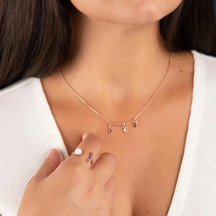 Jewelry Sets Women Alex And Ani Moon Charm Necklace Crystal Ring Gift Set Shiny Rose Gold