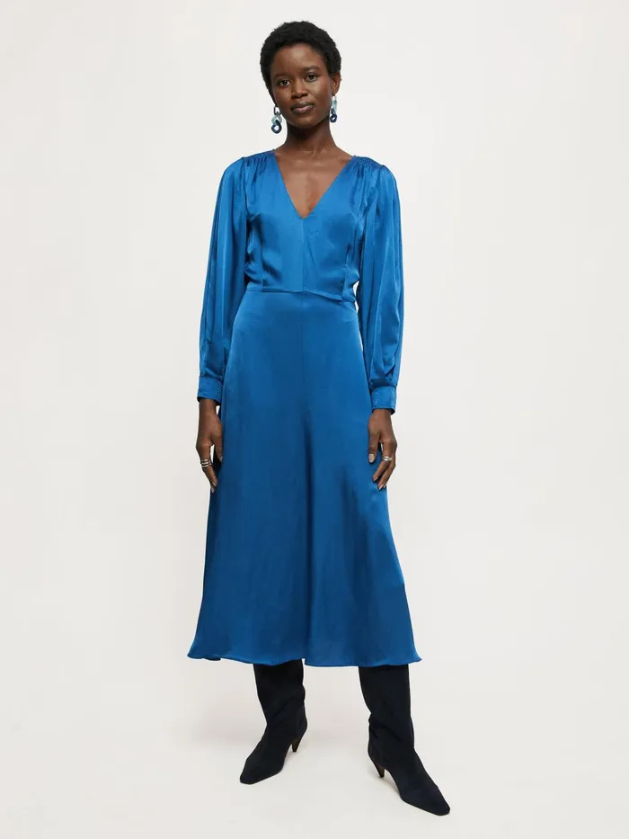 Jigsaw Dresses and Jumpsuits Women Hammered Satin Midi Dress Blue
