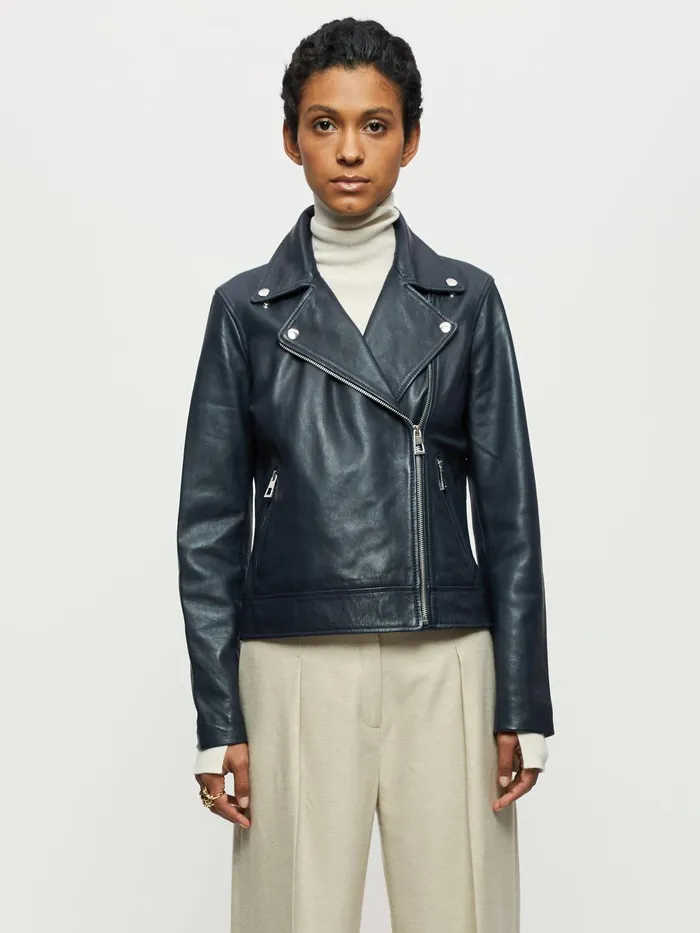 Jigsaw Jackets Women Bleeker Leather Biker Blue
