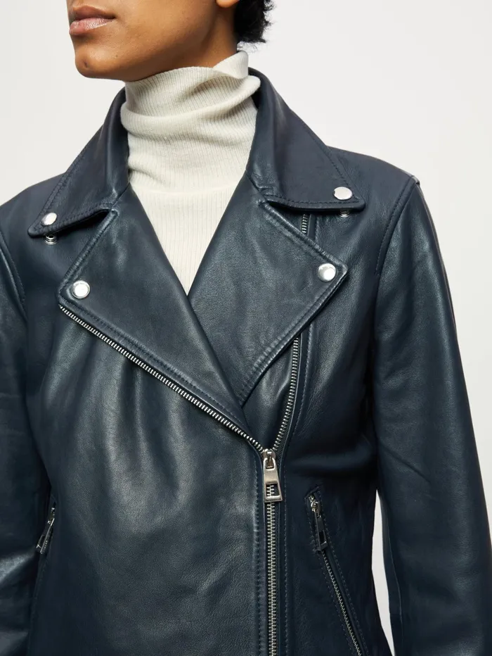 Jigsaw Jackets Women Bleeker Leather Biker Blue