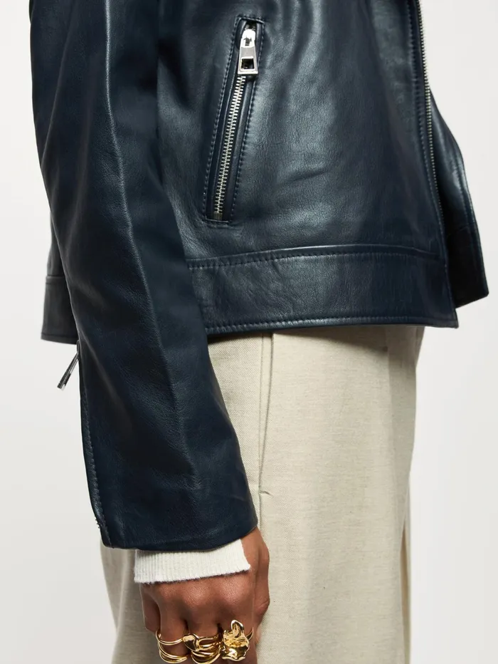 Jigsaw Jackets Women Bleeker Leather Biker Blue