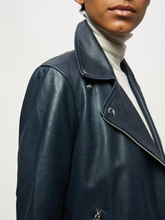 Jigsaw Jackets Women Bleeker Leather Biker Blue