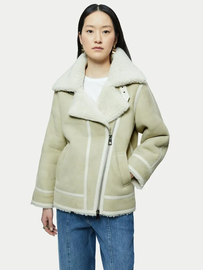 Jigsaw Jackets Women Shearling Clean Aviator Jacket Cream