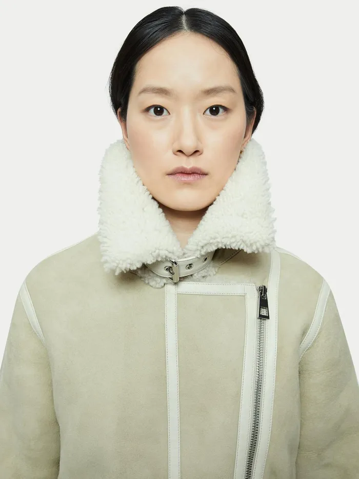 Jigsaw Jackets Women Shearling Clean Aviator Jacket Cream