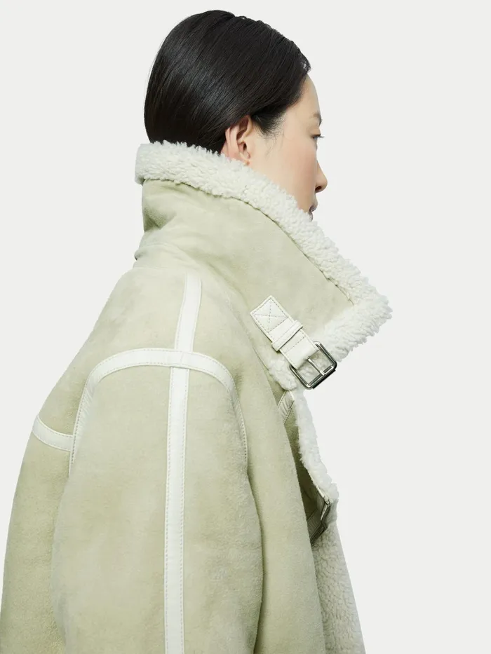 Jigsaw Jackets Women Shearling Clean Aviator Jacket Cream