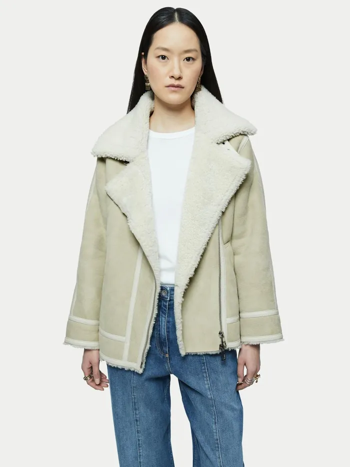 Jigsaw Jackets Women Shearling Clean Aviator Jacket Cream
