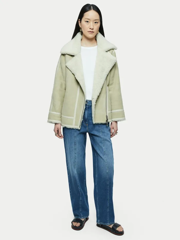Jigsaw Jackets Women Shearling Clean Aviator Jacket Cream