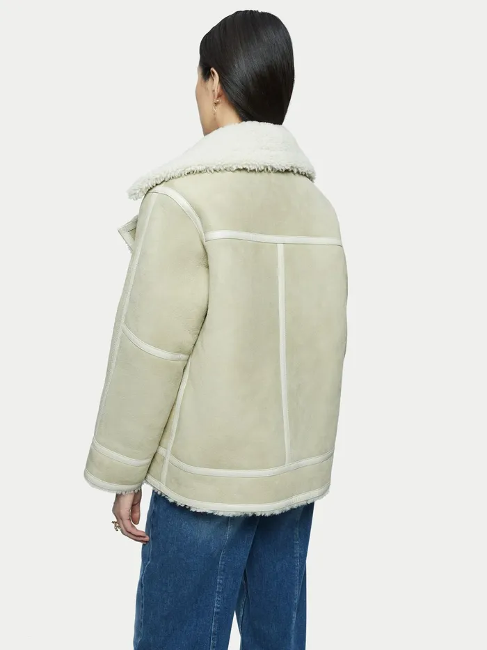 Jigsaw Jackets Women Shearling Clean Aviator Jacket Cream