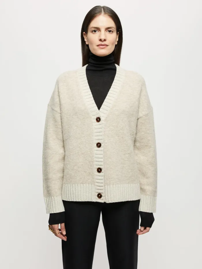 Jigsaw Knitwear and Cashmere Women Knitted Boucle Cardigan Cream