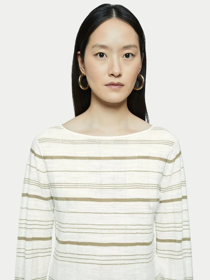 Jigsaw Knitwear and Cashmere Women Linen Cotton Stripe Boat Neck Jumper Cream