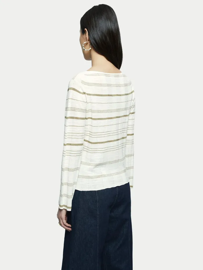 Jigsaw Knitwear and Cashmere Women Linen Cotton Stripe Boat Neck Jumper Cream
