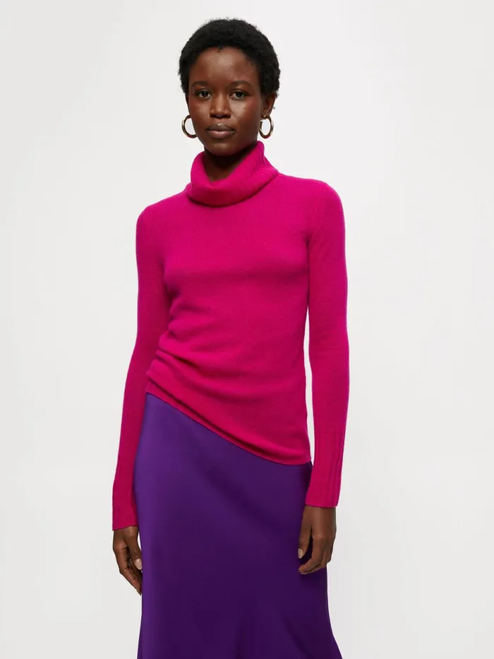Jigsaw Knitwear and Cashmere Women Merino Cashmere Roll Neck Pink