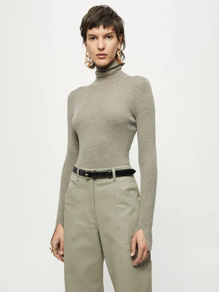 Jigsaw Knitwear and Cashmere Women Merino Rib Polo Neck Jumper Brown
