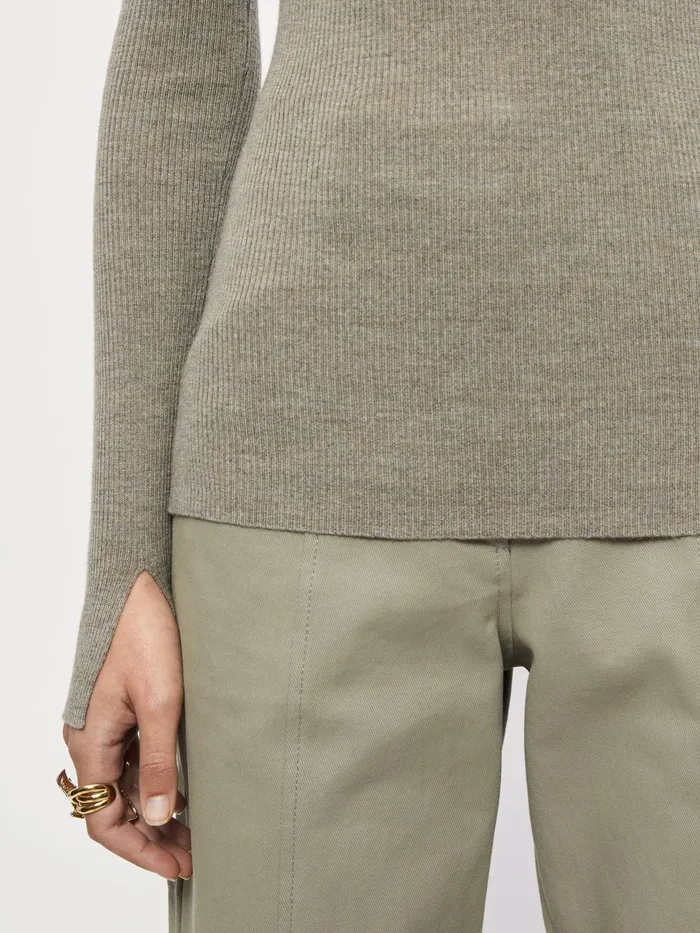 Jigsaw Knitwear and Cashmere Women Merino Rib Polo Neck Jumper Brown