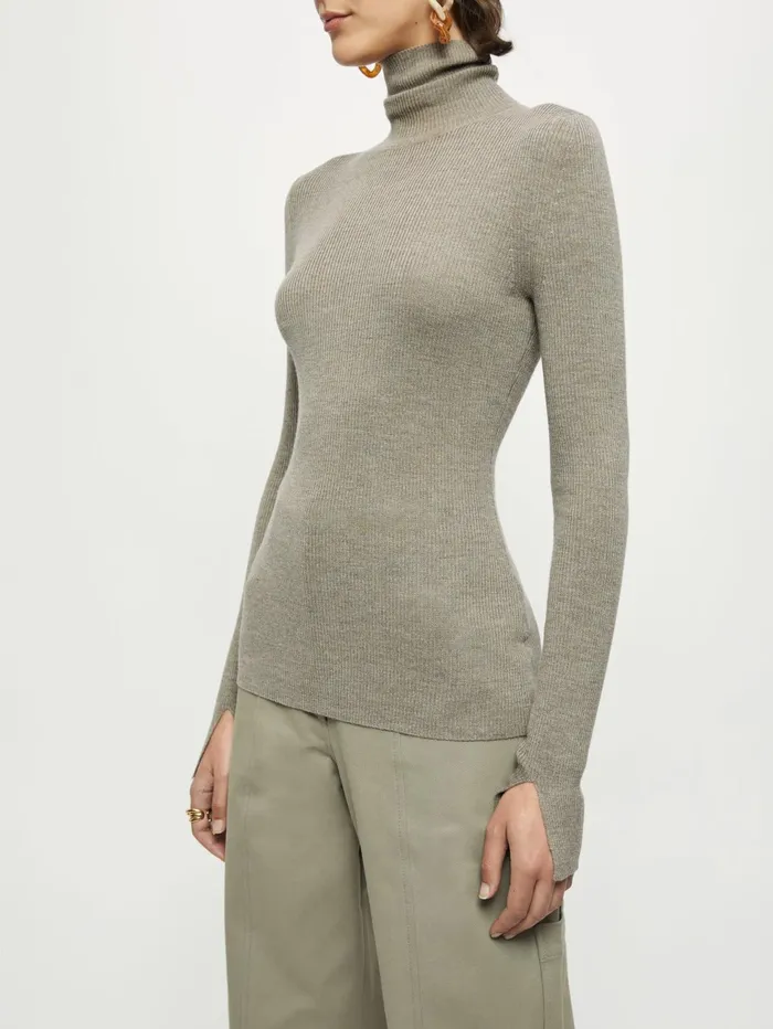 Jigsaw Knitwear and Cashmere Women Merino Rib Polo Neck Jumper Brown