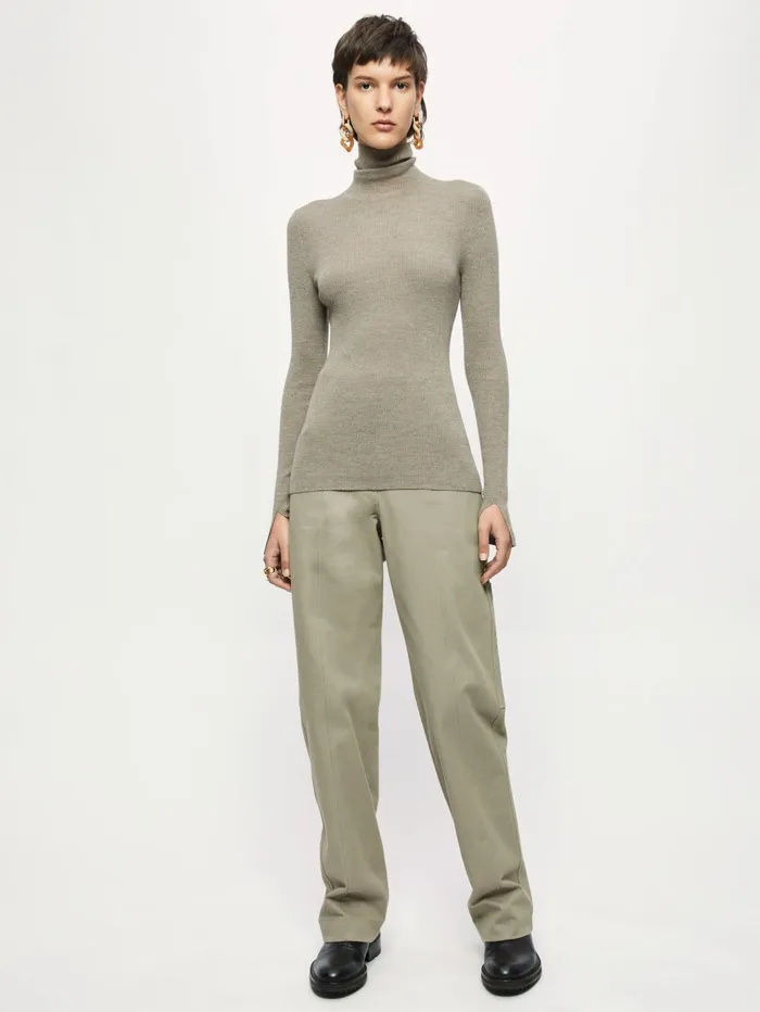 Jigsaw Knitwear and Cashmere Women Merino Rib Polo Neck Jumper Brown